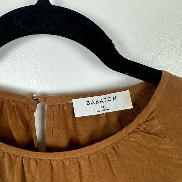 Aritzia Babaton Joel 100% Silk Blouse in Camel Brown Size Medium - Picture 7 of 11